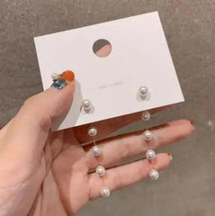 Classic Pearl Heart Long Earrings