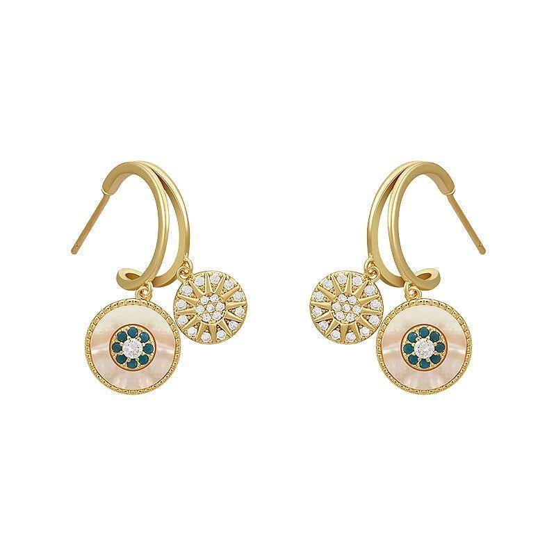 Classic Round Shell Flower Earrings