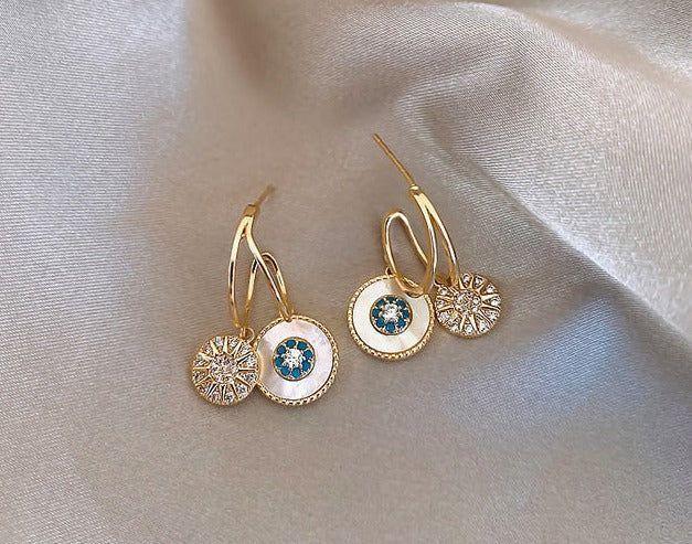 Classic Round Shell Flower Earrings