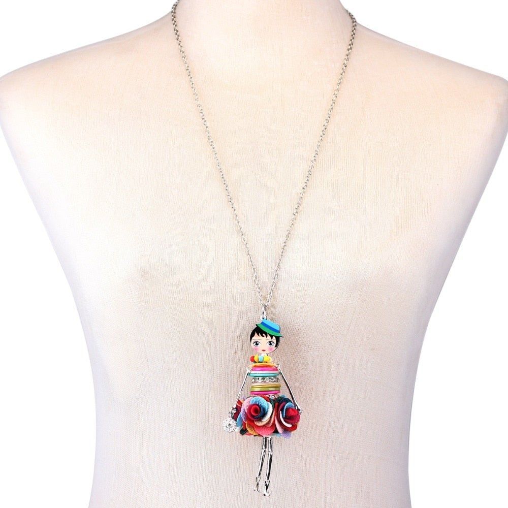 Colorful Crystal Handmade French Doll Necklace