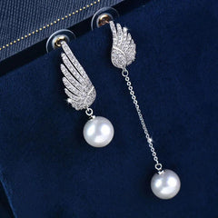 Crystal Angel Wing Pearl Long Earring