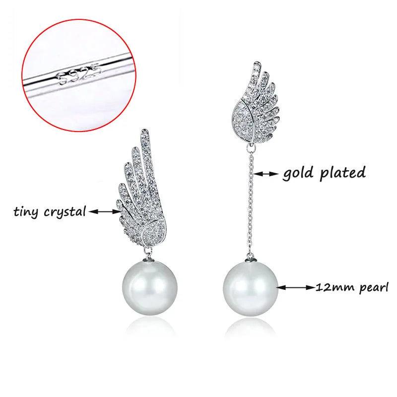 Crystal Angel Wing Pearl Long Earring