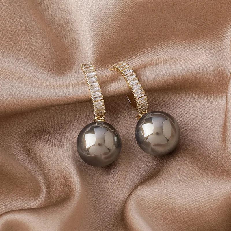 Crystal Big Pearl Dangle Earrings