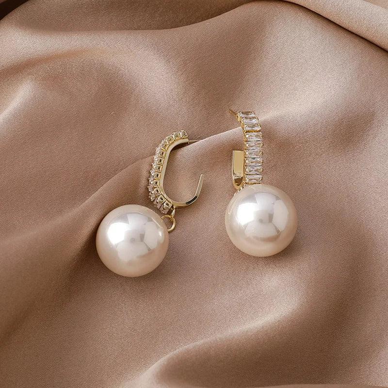 Crystal Big Pearl Dangle Earrings