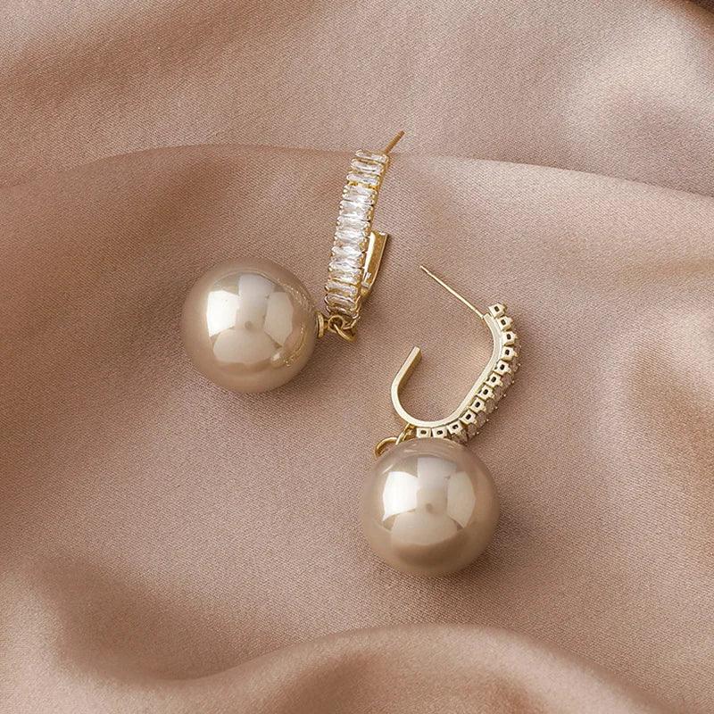 Crystal Big Pearl Dangle Earrings