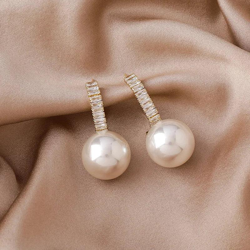 Crystal Big Pearl Dangle Earrings