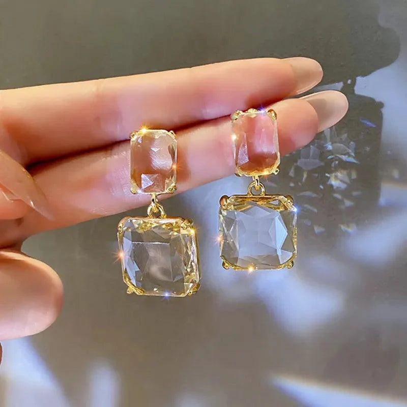 Crystal Geometric Square Fresh Drop Earrings