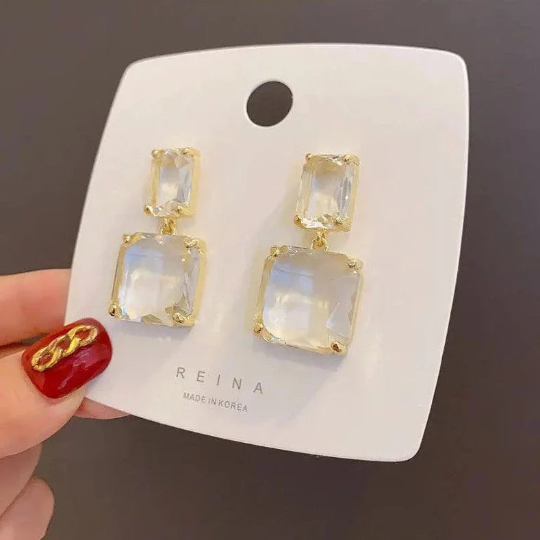 Crystal Geometric Square Fresh Drop Earrings