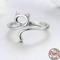 Cute Cat 925 Sterling Silver Finger Rings