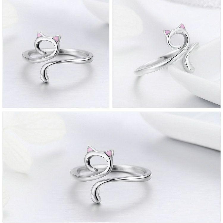 Cute Cat 925 Sterling Silver Finger Rings