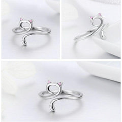 Cute Cat 925 Sterling Silver Finger Rings