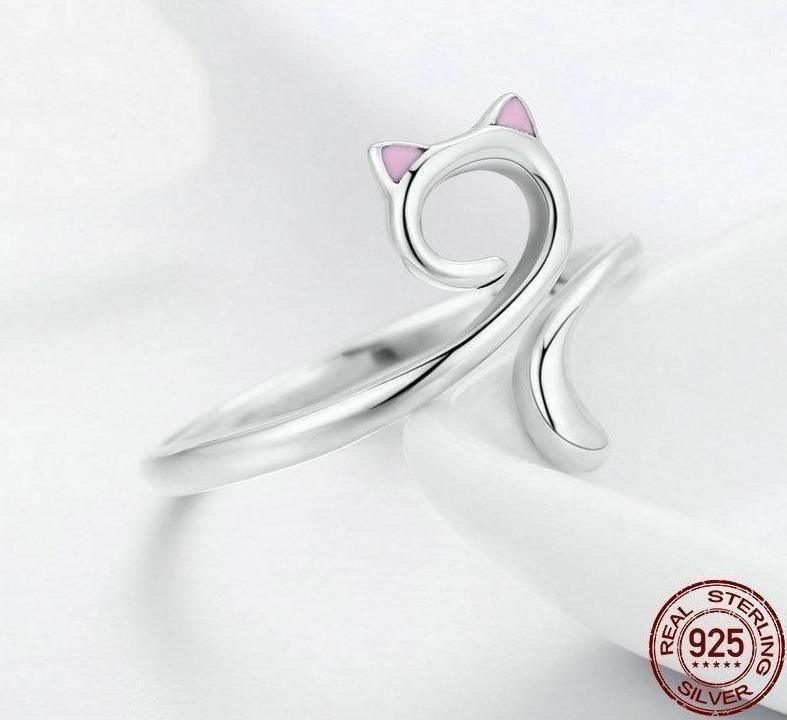 Cute Cat 925 Sterling Silver Finger Rings