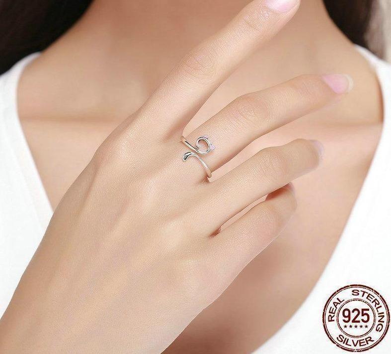 Cute Cat 925 Sterling Silver Finger Rings