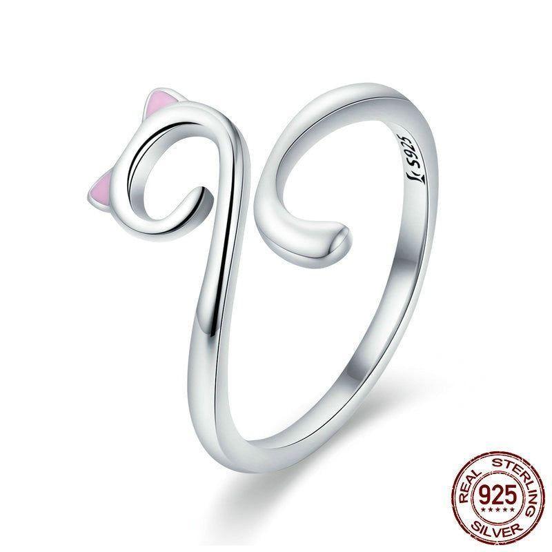 Cute Cat 925 Sterling Silver Finger Rings