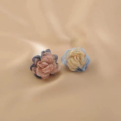 Flaxmaker Fabric Flower Contrast Color Earrings