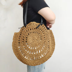 Hand-crocheted Round Hollow Shoulder Straw Bag