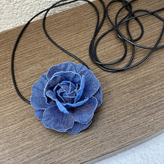 Denim 3D Flower Necklace