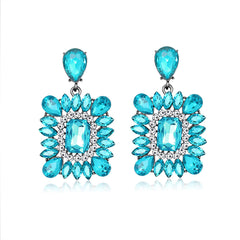 Blue Square Rhinestone Earrings