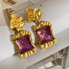 Irregular Purple Square Glass Crystal Vintage Earrings