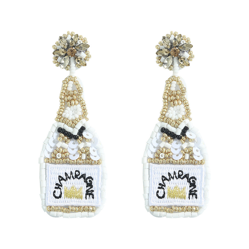 Handmade Rice Bead Party Wine Bottle Earrings