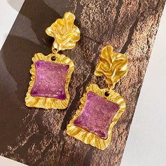 Irregular Purple Square Glass Crystal Vintage Earrings