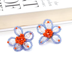 Hand-woven Rice Bead Floral Earrings