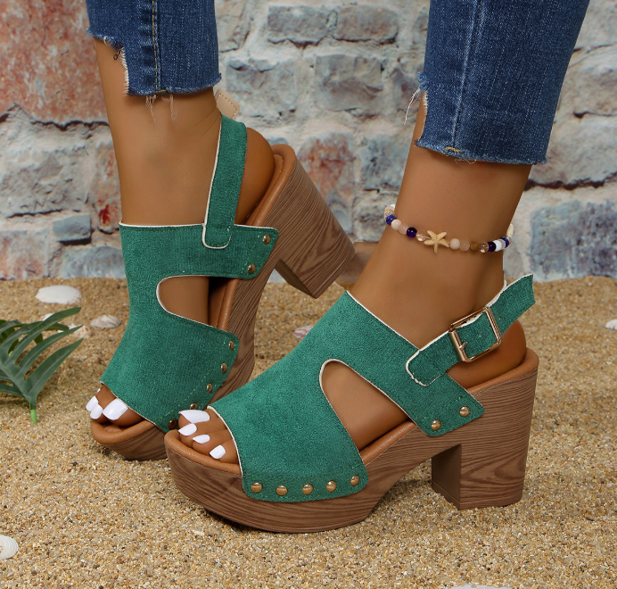 Orange Peep Toe Casual Sandals