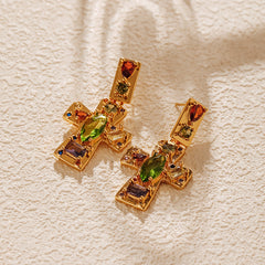 Cross Colored Zircon Stud Earrings