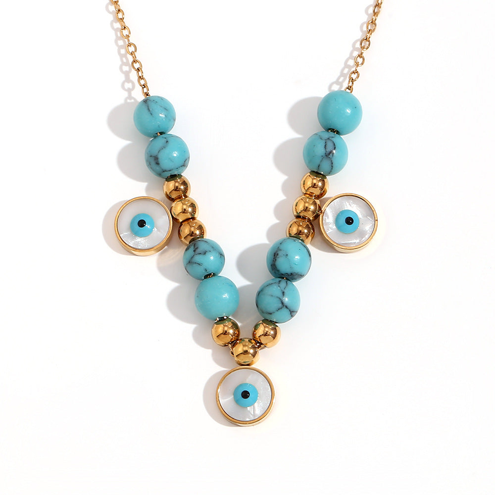 Blue Turquoise Round Eye Bead Necklace