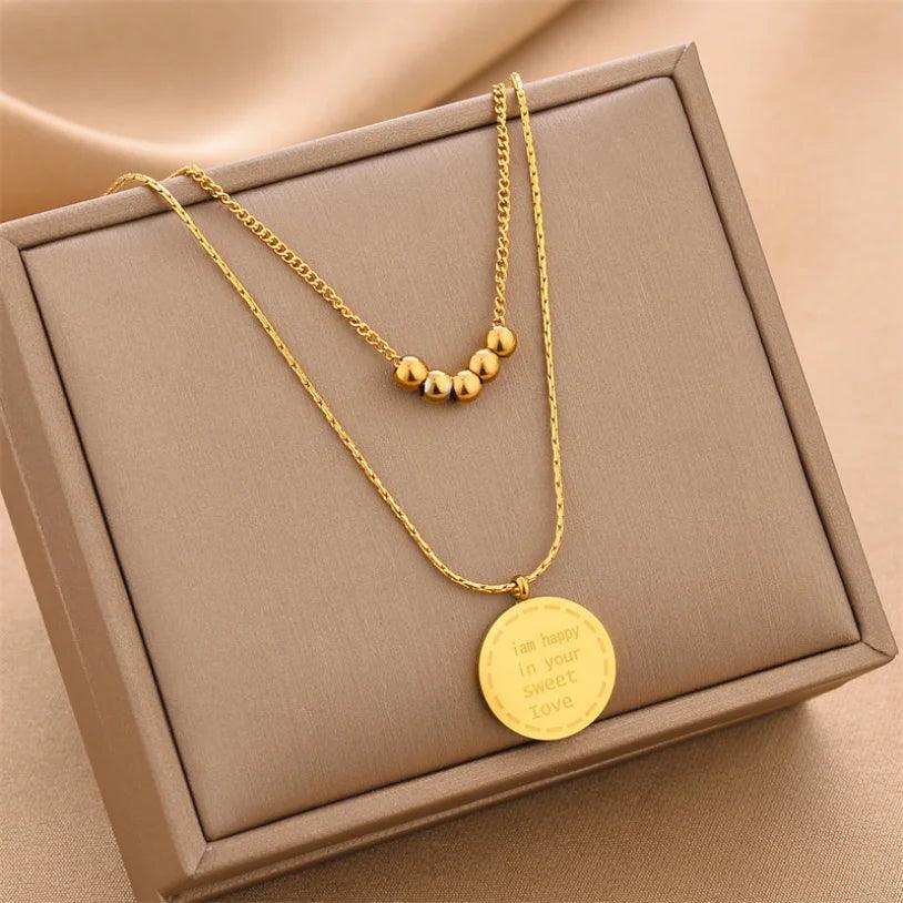 Double Layered Classic Letter Stainless Steel Necklace