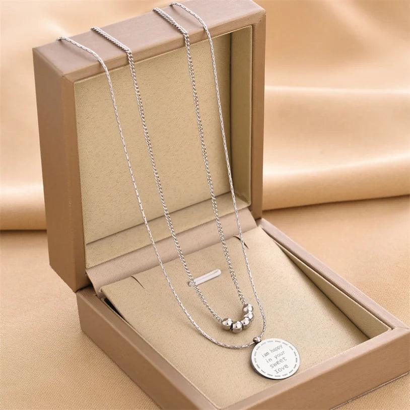 Double Layered Classic Letter Stainless Steel Necklace