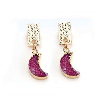 Druzy Stone Moon Romantic Star Dangle Mini Earrings