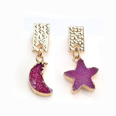 Druzy Stone Moon Romantic Star Dangle Mini Earrings