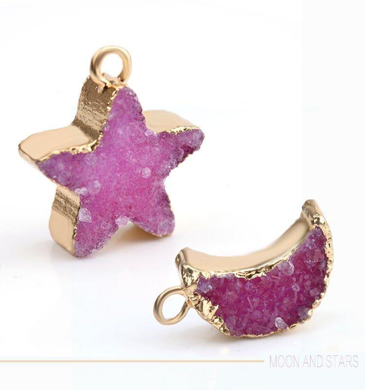 Druzy Stone Moon Romantic Star Dangle Mini Earrings