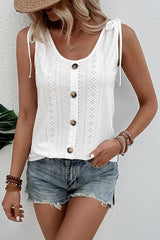 All about Spring Button Up Hollow Out Tank Top