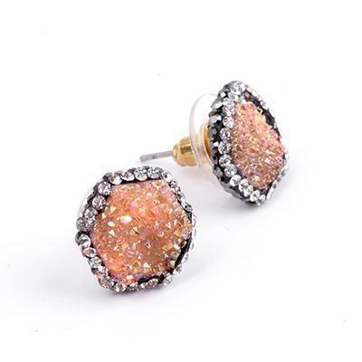 Earring Crystal Nature Druzy Stone Around Hexagon