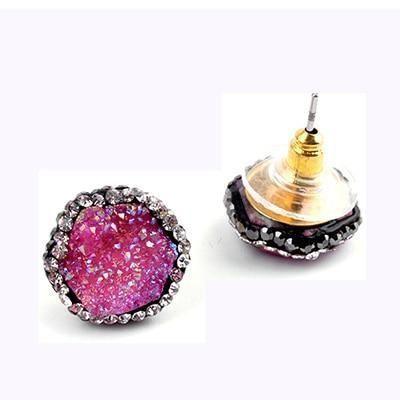 Earring Crystal Nature Druzy Stone Around Hexagon