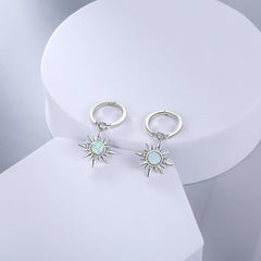 Earring Silver Color Sun Hoop Opal Clear CZ