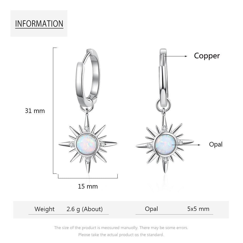 Earring Silver Color Sun Hoop Opal Clear CZ