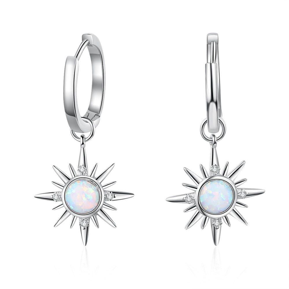 Earring Silver Color Sun Hoop Opal Clear CZ