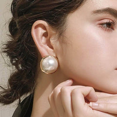 Earrings Big Round Simulated Pearl