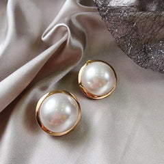 Earrings Big Round Simulated Pearl