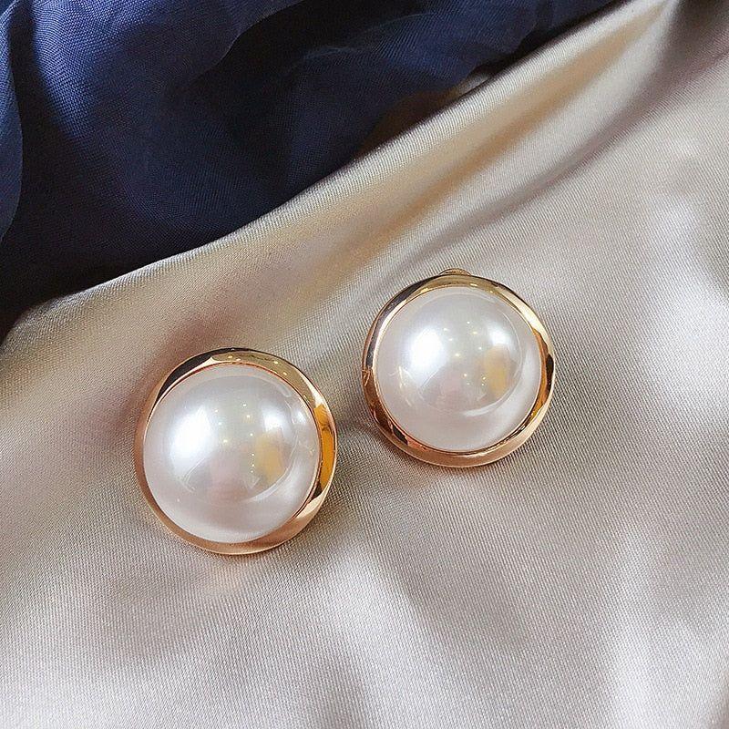 Earrings Big Round Simulated Pearl