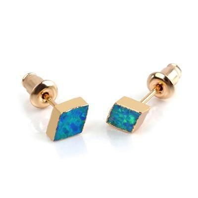 Earrings Exquisite Rhombic Blue Opal