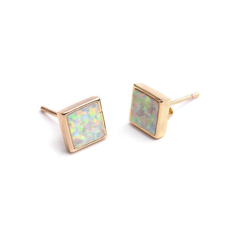 Earrings Exquisite Rhombic Blue Opal