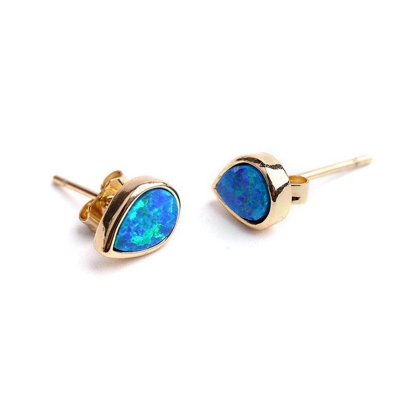 Earrings Exquisite Rhombic Blue Opal