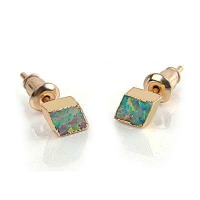 Earrings Exquisite Rhombic Blue Opal