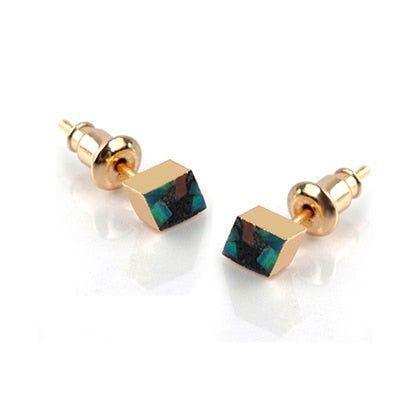 Earrings Exquisite Rhombic Blue Opal