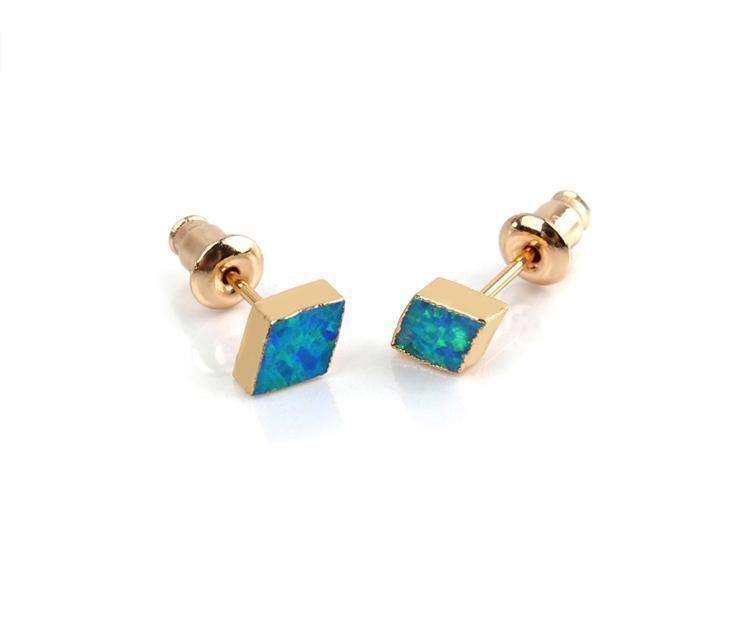 Earrings Exquisite Rhombic Blue Opal