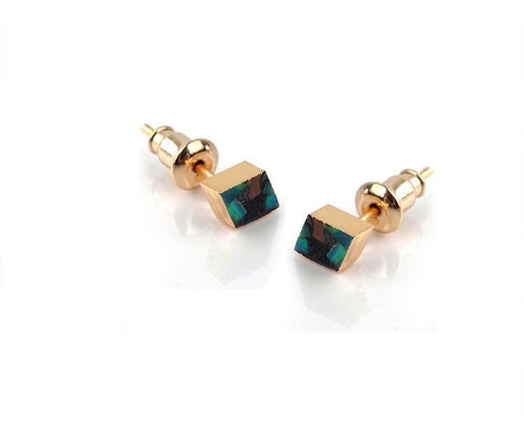 Earrings Exquisite Rhombic Blue Opal